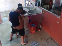 The boss left and the maid couldn't resist my erect dick