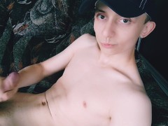 Skinny guy jerks off and cums
