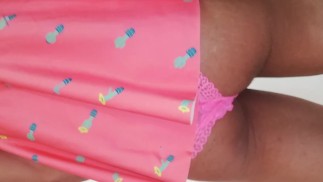 CLOSE UP, Upskirt LITTLE BITCH SHOWS HER PANTIES UNDER SKIRT, PINK PANTIES