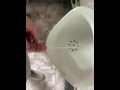 Guy pissed in public office toilet with uncut dick POV