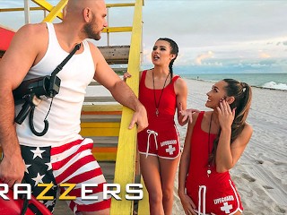 BRAZZERS - Lifeguards MacKenzie Mace & Kylie Rocket Convince their Co-worker JMac to Fuck them both