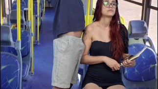 Cumshot on the student's breasts in public!