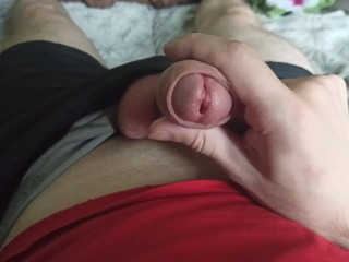 Russian Guy Caresses himself through Shorts and Pulls out a Dick