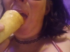 Strawberry ice cream cone sucking in tits