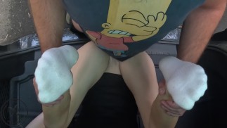 The stepsister has a huge orgasm, she takes off the condom and I cum inside her