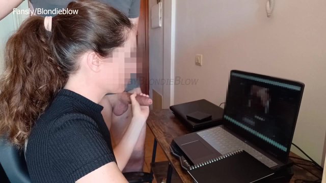 He comes over while I'm editing and I want to suck him a little but he ruins my PC with his cum