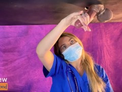 Hot Blonde Nurse Drains Big Cock And Balls In Milking Table