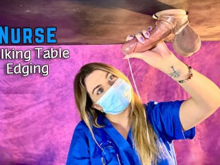 Hot Blonde Nurse Drains Big Cock and Balls in Milking Table