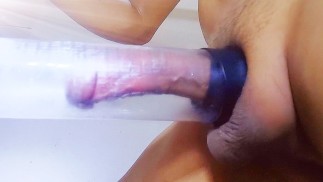 Testicles went inside Penis pump deep