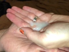 Femdom Cum Feeding Him From Her Hand - Screenshot 16 of 16 - Femdom Handjob