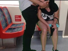 the girl in a dress without panties on the train gave a stranger a handjob and a blowjob in public