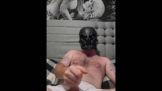 Verbal masked man jerking off