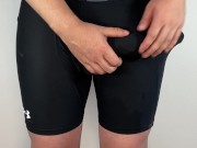 Huge cock hands free anal vibrator cumshot in tight pants