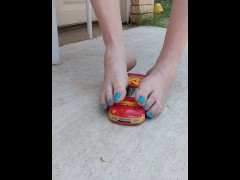 NASCAR model toy car getting a foot job from my huge feet before crushing it pt 1