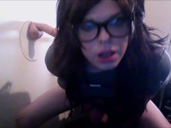Aussie trans girl wanking little sissy clit on cam is a cum eating slut