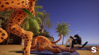 Intense Wild Life Sex With An Orgy Of Seductive Furry Girls On The Beach Happens To The Lucky Guy