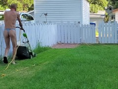 Mowing The Lawn In A Sexy Ricky Majors Man Thong