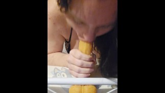 Pretending this is your nice, hard, cock, slobbering all over the dildo
