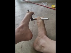 Playing with tools with my feet and long toes