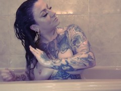 Tattooed Goth Mommy Hair Brushing and Hair Washing in Bubble Bath