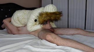 69 in  my white puffer jacket, oral creampie