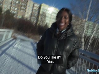 Public Agent Josy Black shows her big beautiful black ass whilst riding a big fat dick screenshot number 0