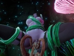 Sexy succubus girl gets fucked by many cocks and ends up cumming with her friend and throwing cum on