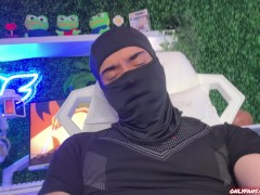 Masked man milks his dominant cock