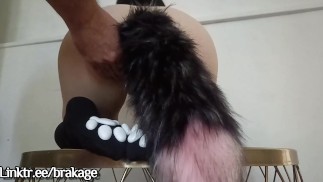 100% Anal - Brunette on a table offers her ass wide open