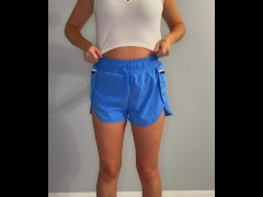 College teen getting dressed to go workout