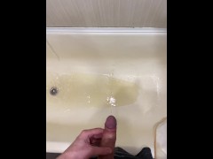 Peeing in the bathroom in slow motion
