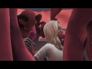 Сексуальные демоны с большим членом трахают злого неудачника в петле