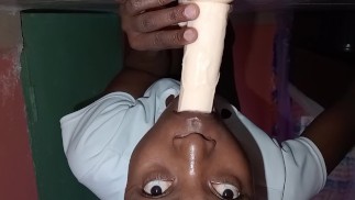 Ebony teen fucks herself with great pleasure and ends up creaming and squirting at the same time