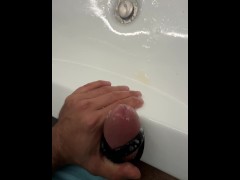 Handsfree orgasm. Huge cumload