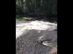 Pissing near these waterfalls near Kenora, Ontario during an off roading trip