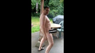 Naked smoke break while stroking and cumming outside