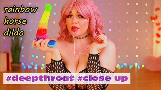 Rainbow horse dildo deepthroat | Close up throat fuck