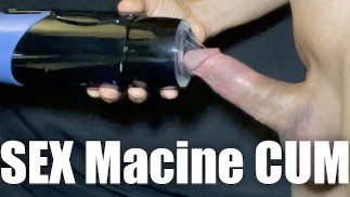 Japanese guy cums on a rotating and pistoning sex machine.