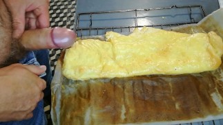 The angry farmer fucked the spoiled cake in the kitchen