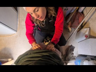 HUNGRY NEIGHBOR LOOKS FOR a CONSTRUCTION WORKER'S MILK