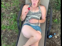 My sisters slutty friend puts her feet on my crotch and starts rubbing asking me to fuck her