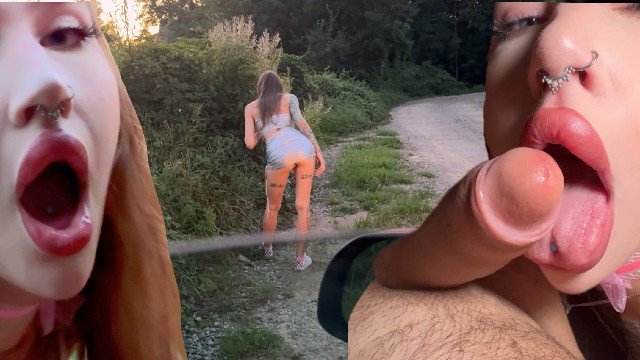 He was jerking off in the car while spying on her. She came and took it in her mouth with his cum