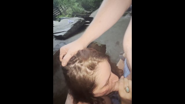 milf nurse fucks beside waterfall before blowjob and cum shot