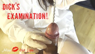Amateur femdom, dick's examination and intense post orgasm handjob