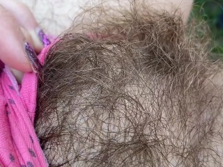Extreme Closeup on my Hairy Bush Outdoor Sunbathing
