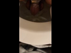 cuck slave must  send mistress pissing video while chastity caged but can barely deliver