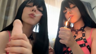 Goth Babe Smoking and Giving Handjob(full vid on my OF/c4s/mv/iwc)