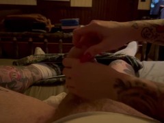 Urethra Sounding with long red nails.
