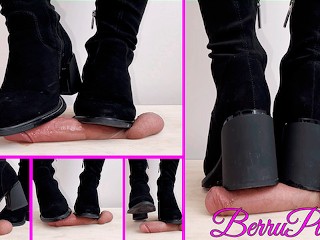 Дрочка обувью - Член топчет в грязных сапогах