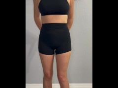 Hot college girl getting dressed for a workout